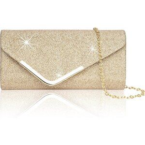 Women Champagne Trendy Clutch Purses Evening Fashion Envelope Cross-Body Handbag